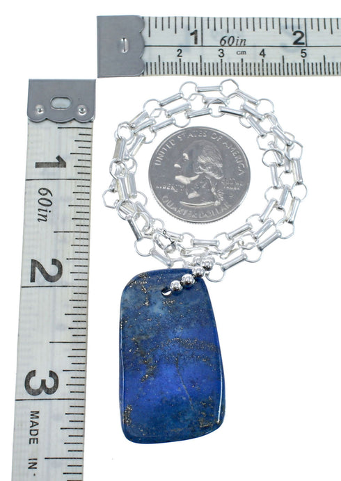 Native American Sterling Silver Lapis Link Chain Necklace Pendant Set AX128043